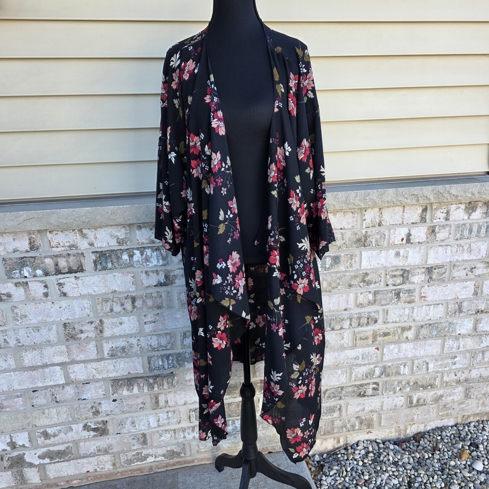 LuLaRoe Floral Black Kimono Cardigan Size L